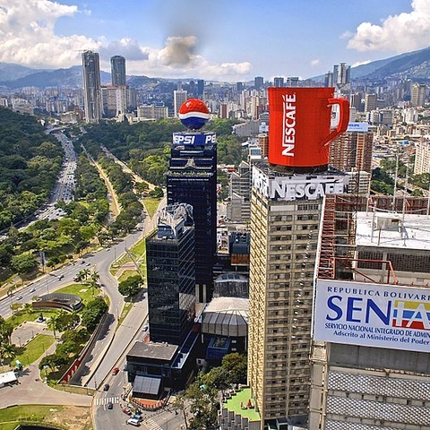 Aerial view of Plaza Venezuela in Caracas, Venezuela in 2010.