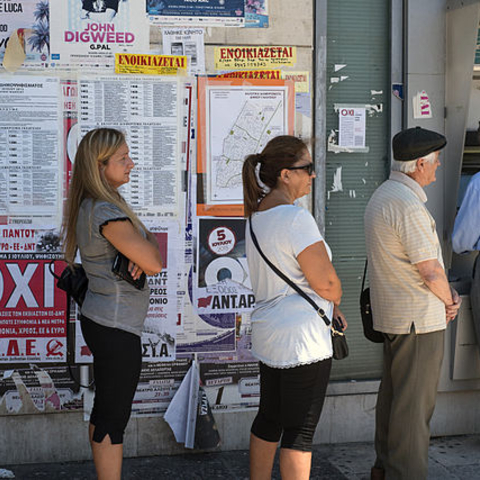 A line at the National Bank of Greece in 2015.