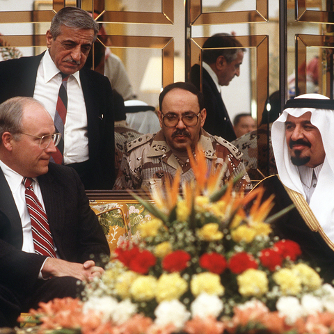 Then-Secretary of Defense Dick Cheney meeting with Prince Sultan of Saudi Arabia
