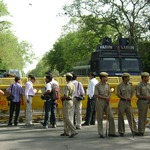 Protest of torch relay in Delhi, India on 17 April 2008. Protesting for Tibetan freedom
