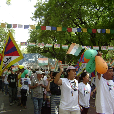 Protest of torch relay in Delhi, India on 17 April 2008. Protesting for Tibetan freedom