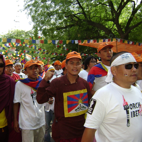 Protest of torch relay in Delhi, India on 17 April 2008. Protesting for Tibetan freedom