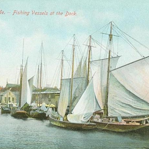 Postcard of a Fishing Vessel docked in Portland, ME, 1908