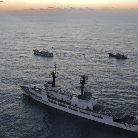 U.S. Coast Guard Cutter Boutwell enforcing fishing laws through the North Pacific Coast Guard Forum in 2007.