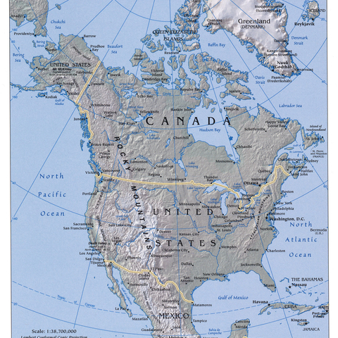 North America Map, showing the Northwest Atlantic and Northeast Pacific