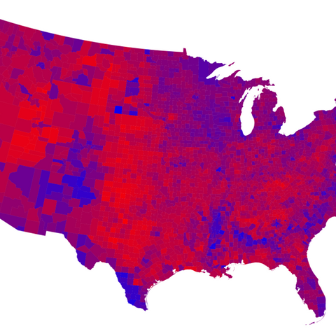 A map of the U.S. with the popular vote from the 2012 election.