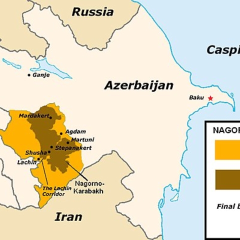 A 1994 map showing the Nagorno-Karabakh region and the wider conflict area.