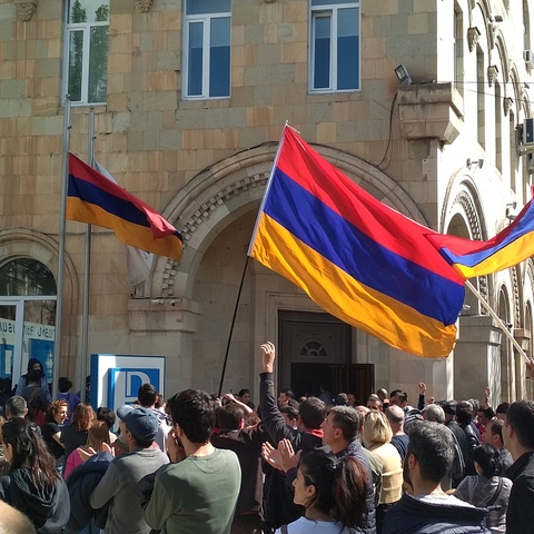 Armenian protesters in April 2018.