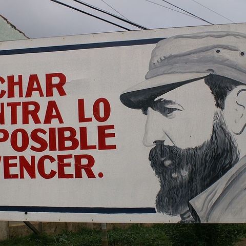 This Cuban propaganda sign features the profile of Fidel Castro.