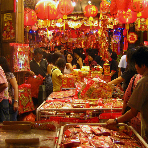 Chinatown in Singapore during the Chinese New Year.