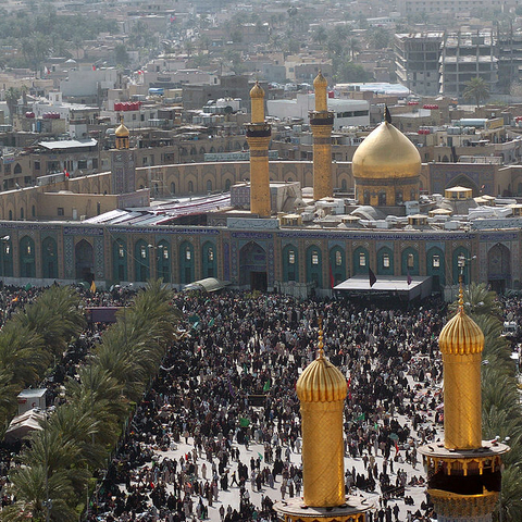 Millions of Shi'i Muslims gather around the Husayn Mosque.