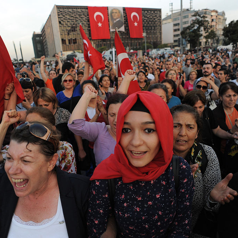 Women in headscarves attending the protests.