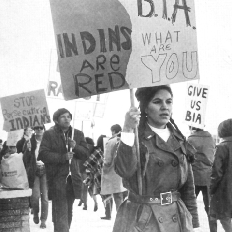Members of the Native American Youth Council demonstrating against the Bureau of Indian Affairs.