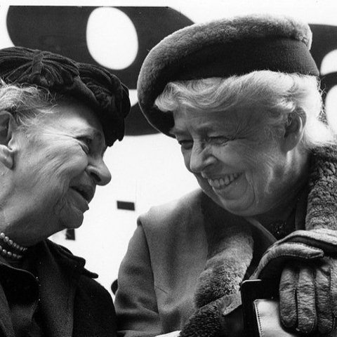 Former First Lady Eleanor Roosevelt with former Secretary of Labor Frances Perkins in 1961 at the fiftieth anniversary of the Triangle Fire.