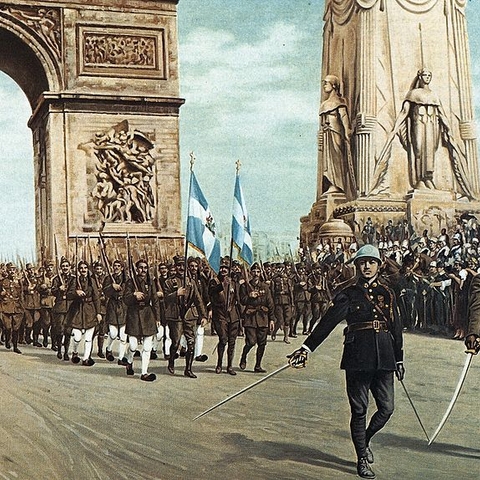 A painting of Greek military units in Paris.