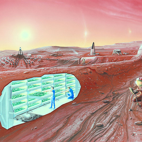 Concept art for a Mars settlement.