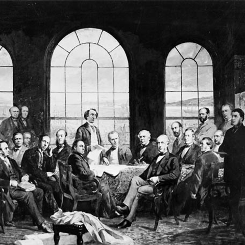An 1884 painting depicting the Conference at Quebec in 1864.