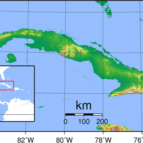 A topographic map of Cuba.