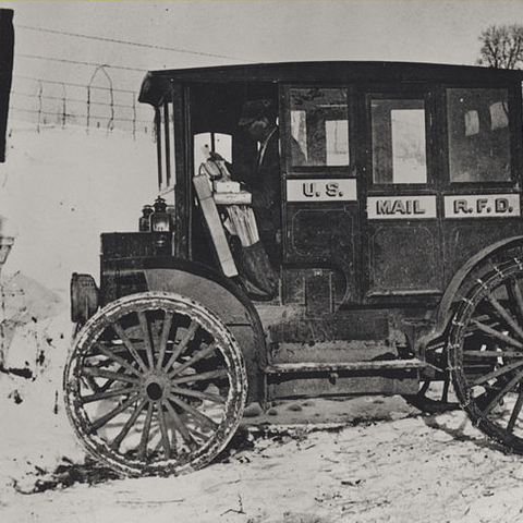 The Post Office encouraged its Rural Free Delivery carriers to adopt automobiles.