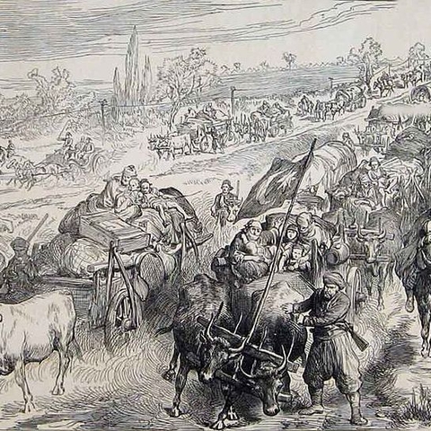 Turkish refugees fleeing in 1877.