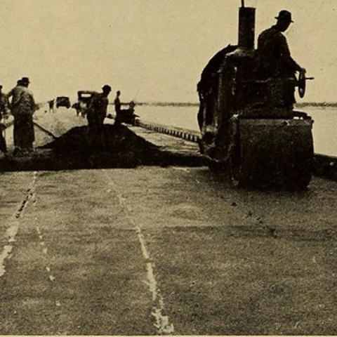 A photograph of a road construction crew in the 1920s building the Yolo Causeway.