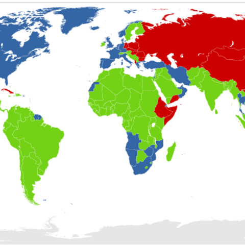 A map of countries during the Cold War depicting U.S.-aligned countries.