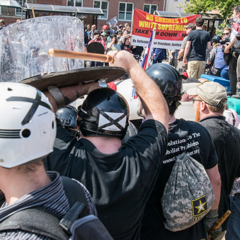 Protesters and counter-protesters squaring off at the Unite the Right rally.