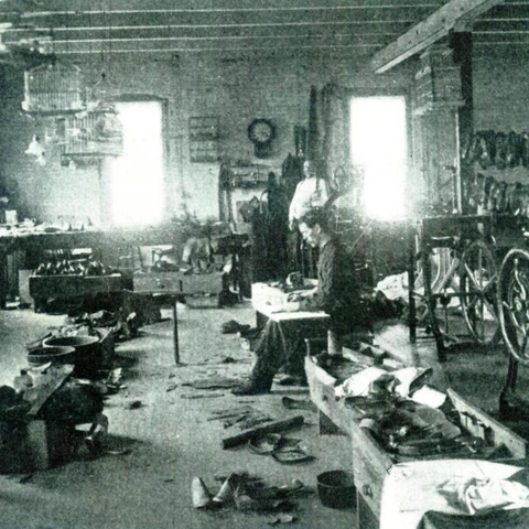 Patients performed manual tasks like shoe-making at the Willard Asylum.