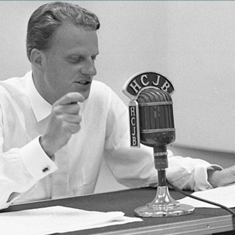 Billy Graham recording a 1962 episode of The Hour of Decision.