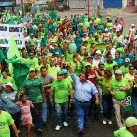 Members of the Social Christian Party, COPEI, marching for a mayoral candidate.
