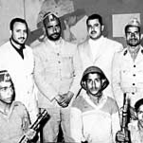 Abdullah Sallal in the center with the heads of the coup in 1962.