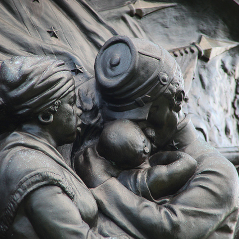 A frieze on the side of the Confederate Monument at Arlington National Cemetery.