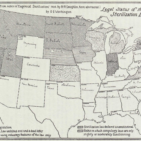 A 1929 map of states that had implemented sterilization legislation.