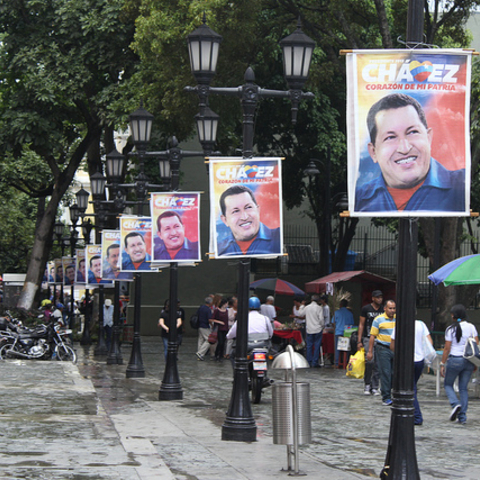 Campaign posters for Hugo Chávez’s reelection in 2012.