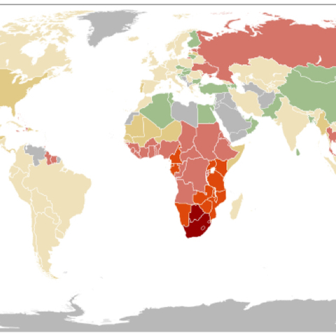 A 2009 map depicting HIV/AIDS prevalence.