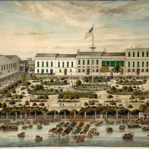 These office buildings off the Pearl River were known as the American Garden.