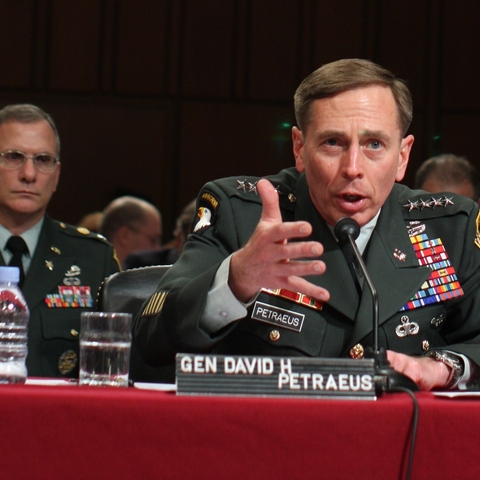 General David Petraeus testifying before the U.S. Congress with Colonel Pete Mansoor  