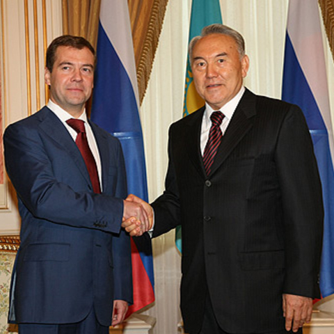 Kazakhstan President Nursultan Nazarbayev and Russian President Dmitri Medvedev in 2008  