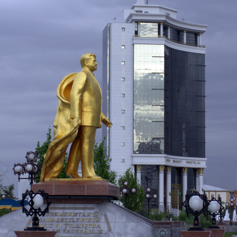 Gold statue of former Turkmen President Saparmurat Niyazov (Turkmenbashi) in Ashgabat, Turkmenistan  