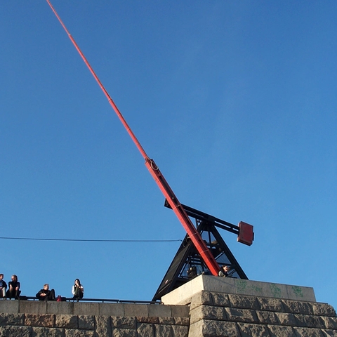 The Prague Metronome, constructed in 1991 overlooking the Vltava River  