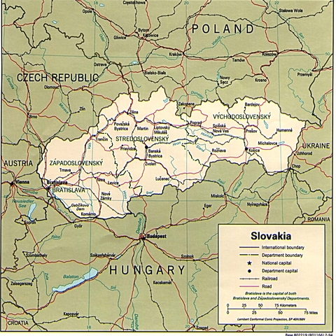 Political Map of Slovakia, 1994  