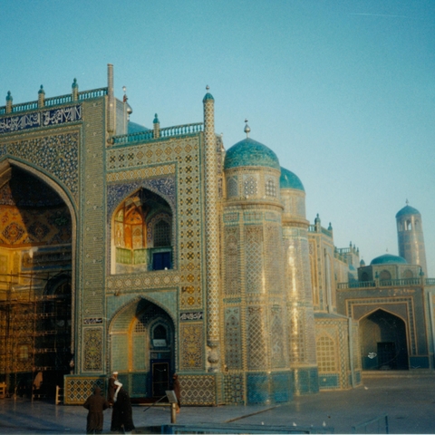 The Blue Mosque at Mazar-i Sharif at dawn, 1996.  