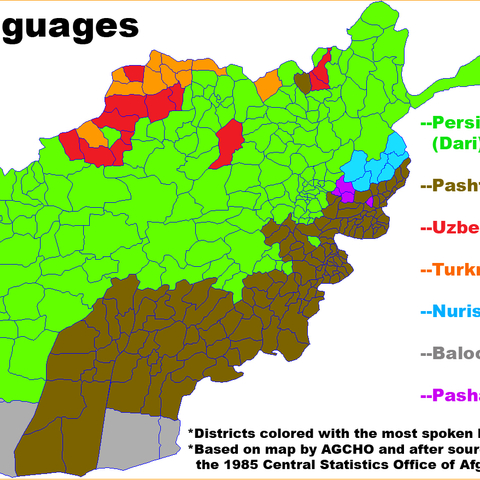 Map of languages spoken by district in Afghanistan  