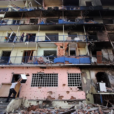 Residential blocks in Gori after the Russian attacks, August 2008