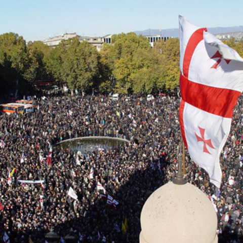 A demonstration during the Rose Revolution at the Mayor's office in Tbilisi, Georgia (2003)