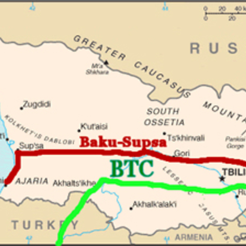 A map of the Baku-Supsa and Baku-Tbilisi-Ceyhan Pipelines through Georgia