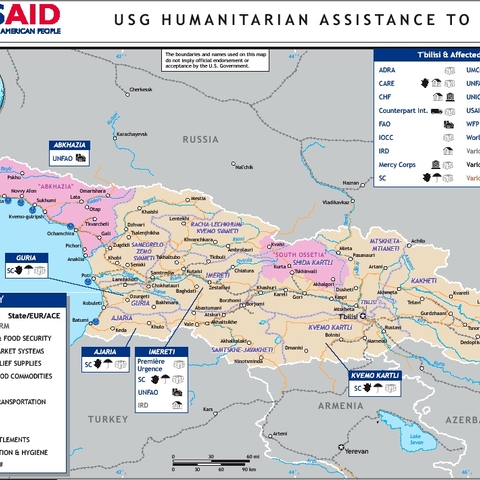 Map of humanitarian aid offered by the United States in the Georgian region