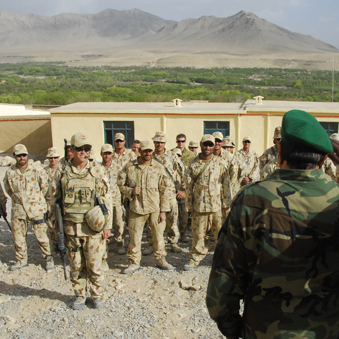 Afghan National Army Brigadier General Gul Aqa Naibi with Australian soldiers.