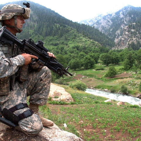 Spc. Jason Curtis pulls security.