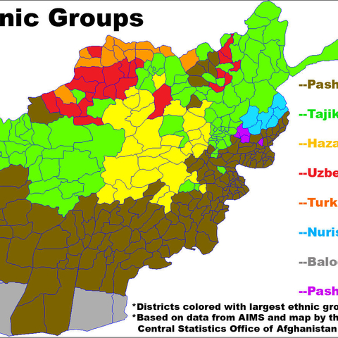 Map of Afghanistan showing demographic differences.